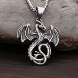 Vintage Flying Dragon Pendant Necklace Biker Stainless Steel Choker