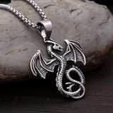 Vintage Flying Dragon Pendant Necklace Biker Stainless Steel Choker