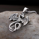 Vintage Flying Dragon Pendant Necklace Biker Stainless Steel Choker