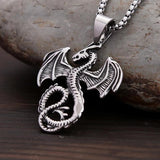 Vintage Flying Dragon Pendant Necklace Biker Stainless Steel Choker