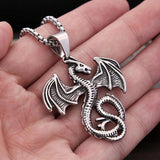 Vintage Flying Dragon Pendant Necklace Biker Stainless Steel Choker