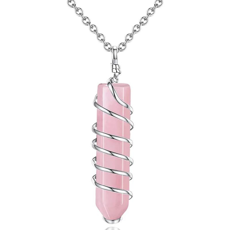 Rose Quartz Water Drop Pendant Tree of Life Necklace
