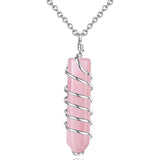 Rose Quartz Water Drop Pendant Tree of Life Necklace