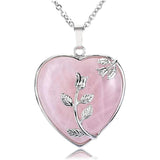 Rose Quartz Water Drop Pendant Tree of Life Necklace