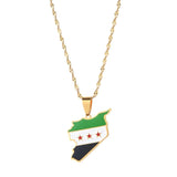 Syria Map Flag Pendant Necklace Stainless Steel
