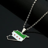 Syria Map Flag Pendant Necklace Stainless Steel