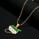 Syria Map Flag Pendant Necklace Stainless Steel