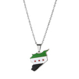 Syria Map Flag Pendant Necklace Stainless Steel