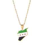 Syria Map Flag Pendant Necklace Stainless Steel