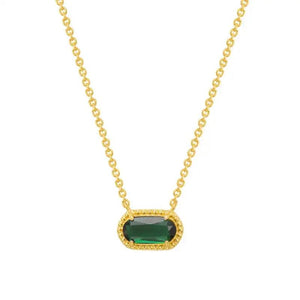 Gold-plated Emerald & Turquoise Geometric Pendant Necklace