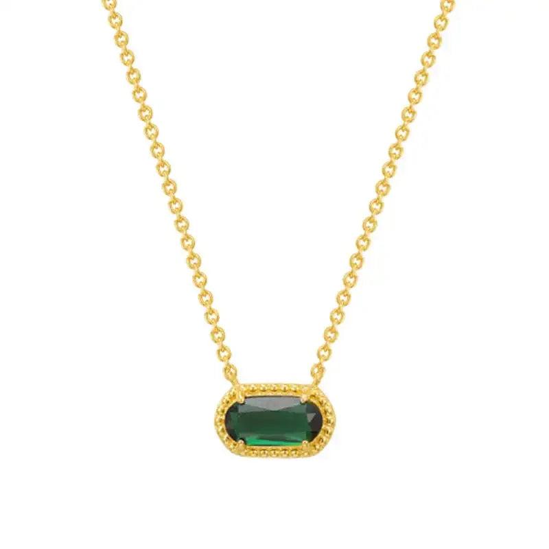 Gold-plated Emerald & Turquoise Geometric Pendant Necklace