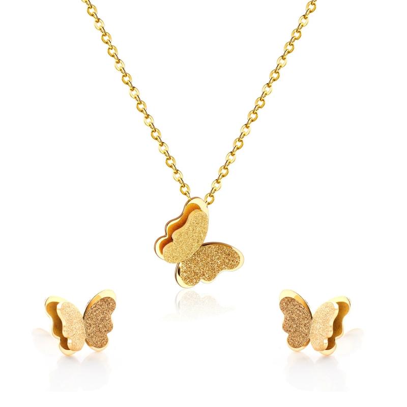 Frosted Butterfly Necklace Charm Stainless Steel Pendant For Women Girl