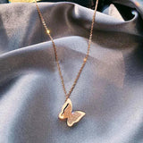 Frosted Butterfly Necklace Charm Stainless Steel Pendant For Women Girl