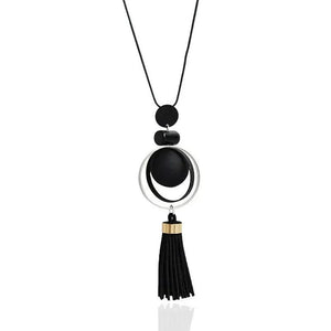 Long Tassel Sweater Chain Necklace Geometric Circle Moon Square Ball Pendant