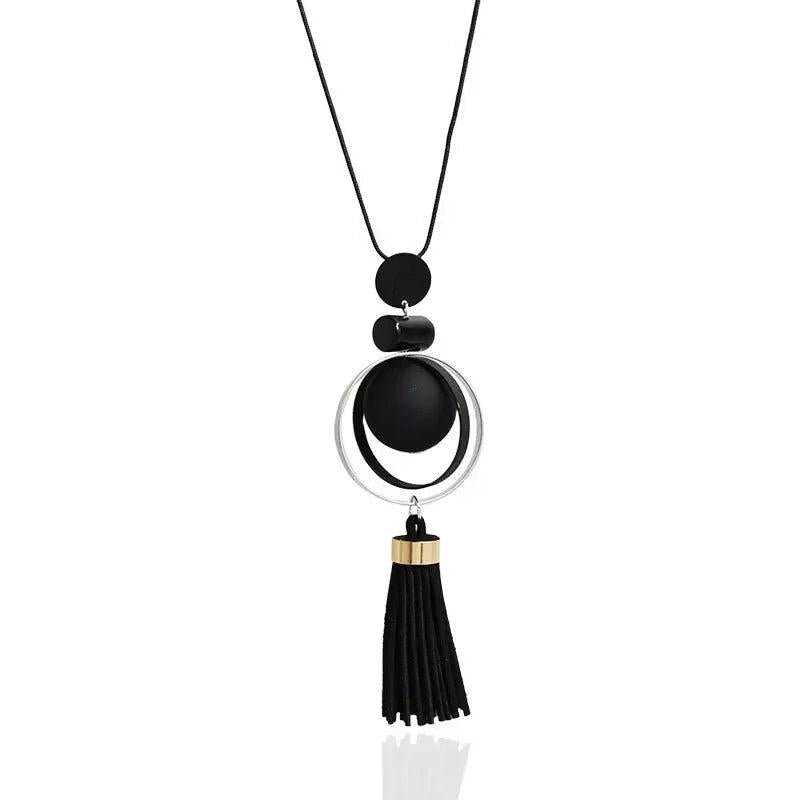 Long Tassel Sweater Chain Necklace Geometric Circle Moon Square Ball Pendant