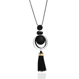 Long Tassel Sweater Chain Necklace Geometric Circle Moon Square Ball Pendant