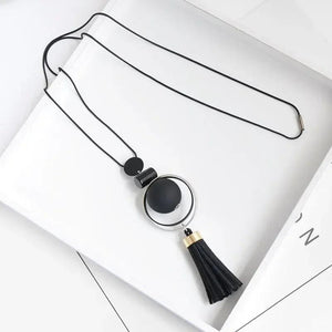 Long Tassel Sweater Chain Necklace Geometric Circle Moon Square Ball Pendant