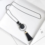 Long Tassel Sweater Chain Necklace Geometric Circle Moon Square Ball Pendant