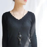 Long Tassel Sweater Chain Necklace Geometric Circle Moon Square Ball Pendant