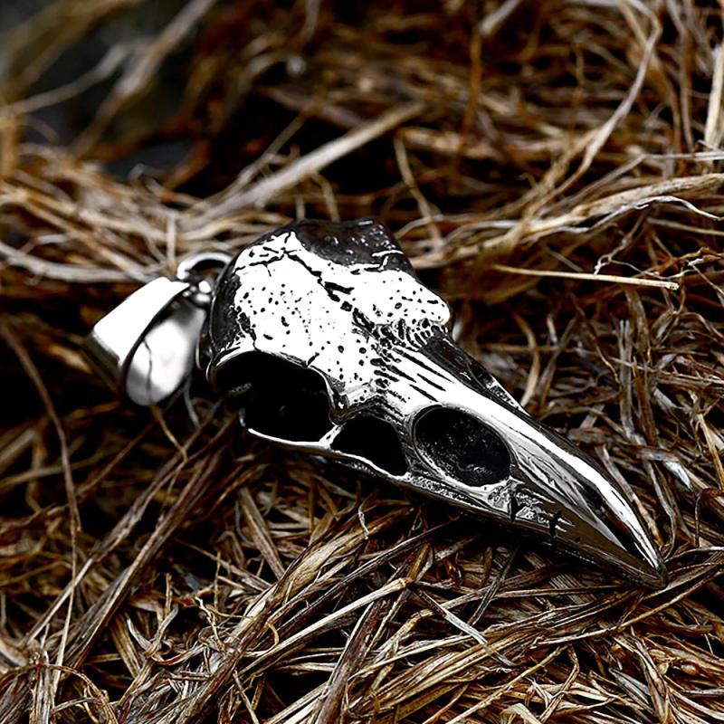 Nordic Viking Crow Head Pendant Necklace Stainless Steel Punk Jewelry