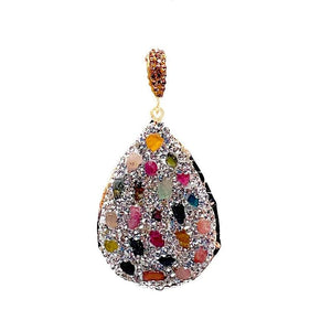 Rainbow Tourmaline Pendant Necklace with Rhinestone