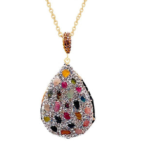 Rainbow Tourmaline Pendant Necklace with Rhinestone