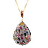 Rainbow Tourmaline Pendant Necklace with Rhinestone