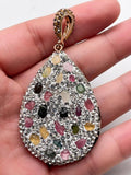 Rainbow Tourmaline Pendant Necklace with Rhinestone