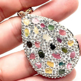 Rainbow Tourmaline Pendant Necklace with Rhinestone
