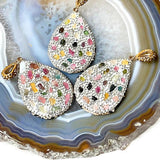 Rainbow Tourmaline Pendant Necklace with Rhinestone