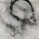 Exaggerate Pentagram Choker Necklace Rivet Metal Star Chain for Women