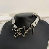 Exaggerate Pentagram Choker Necklace Rivet Metal Star Chain for Women