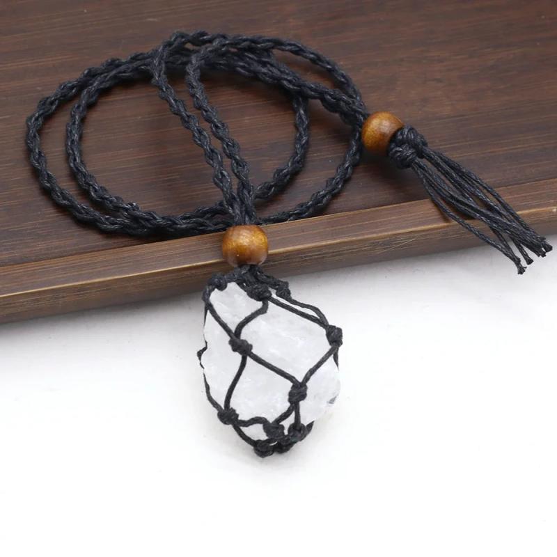 Natural Quartz Crystal Necklace Healing Stone Net Bag Pendant Necklace