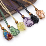 Natural Quartz Crystal Necklace Healing Stone Net Bag Pendant Necklace