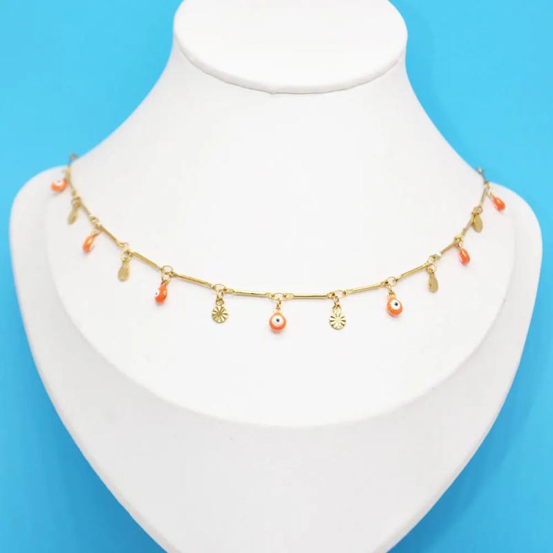 Bohemian Tassel Devil Eye Necklace Stainless Steel Clavicle Chain