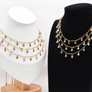 Bohemian Tassel Devil Eye Necklace Stainless Steel Clavicle Chain
