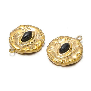 5pcs Stainless Steel Round Charms Heart Turquoises Beads Pendants
