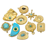 5pcs Stainless Steel Round Charms Heart Turquoises Beads Pendants