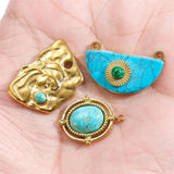 5pcs Stainless Steel Round Charms Heart Turquoises Beads Pendants