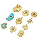 5pcs Stainless Steel Round Charms Heart Turquoises Beads Pendants