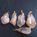 Rainbow Healing Crystal Stone Pendant Necklace Natural Stone Reiki Jewelry