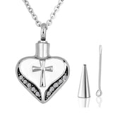 Cross With Heart Cremation Urn Pendant Necklace For Ashes