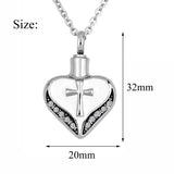 Cross With Heart Cremation Urn Pendant Necklace For Ashes