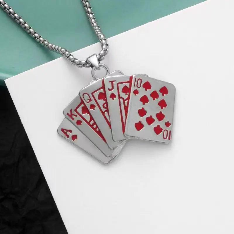 Hip-Hop Retro Poker Necklace Zirconia Sweater Chain for Couple