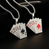 Hip-Hop Retro Poker Necklace Zirconia Sweater Chain for Couple