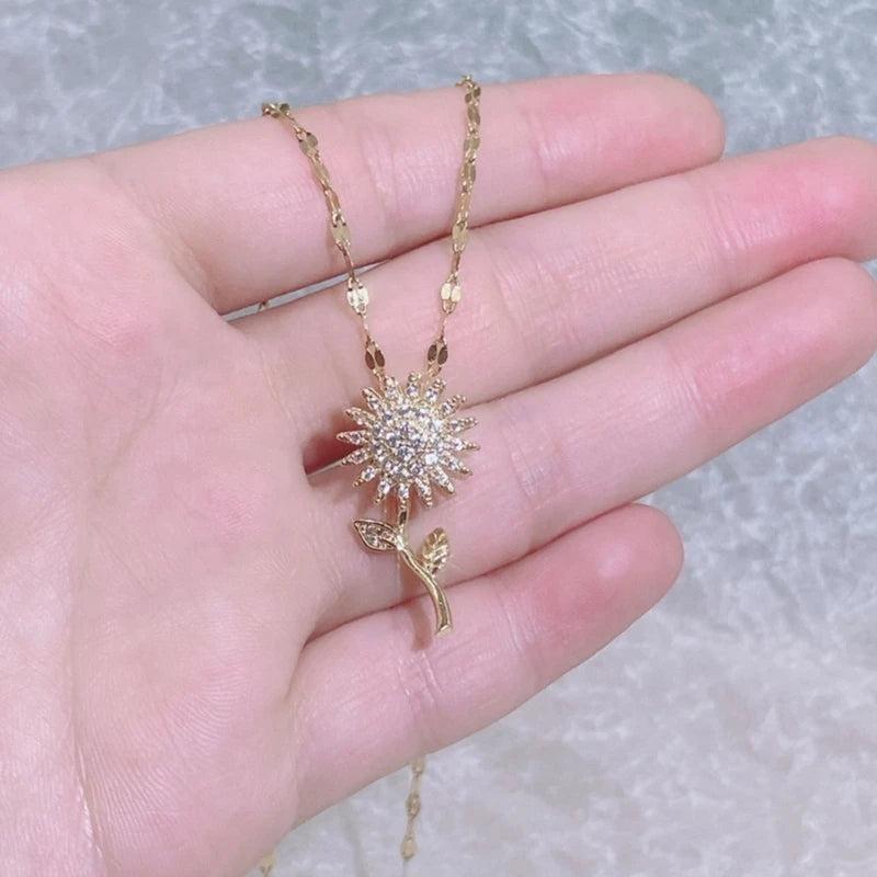 Personalized Sunflower Necklace Memorial Pendant Rotatable Flower