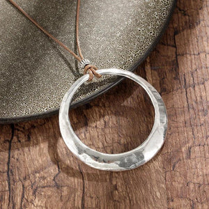 Vintage Silver Round Pendant Necklace for Women