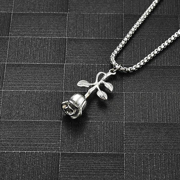 Stainless Steel Rose Pendant Necklace Ashes Holder