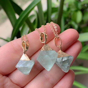 Green Fluorite Quartz Crystal Pyramid Pendulum Pendant Necklace