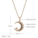 Enamel Moon Star Pendant Necklace for Women with CZ Stone